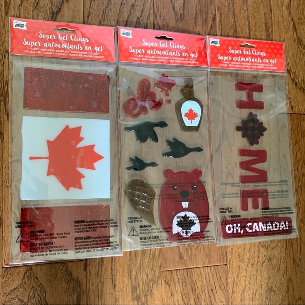 Canada day window clings super gel glass stickers red white by mello smellow
